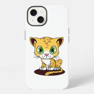 SPOTTED BROWN GREEN-EYED KITTEN ON A MAROON MAT iPhone 13 CASE
