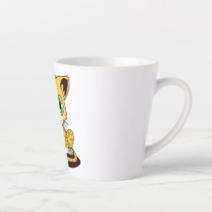 SPOTTED BROWN GREEN-EYED KITTEN ON A MAROON MAT LATTE MUG