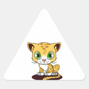 SPOTTED BROWN GREEN-EYED KITTEN ON A MAROON MAT TRIANGLE STICKER