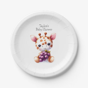 Spotted Brown Watercolor Giraffe Baby Shower Paper Plate