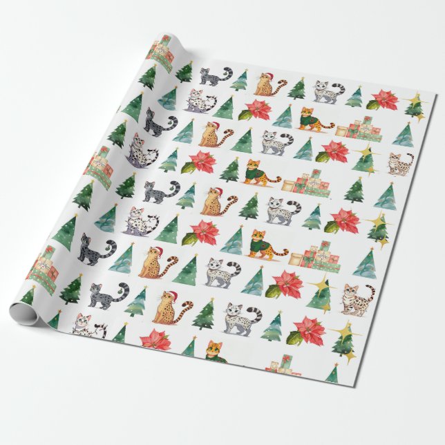 Spotted Cat Holiday Wrapping Paper (Bengals, Maus) (Unrolled)