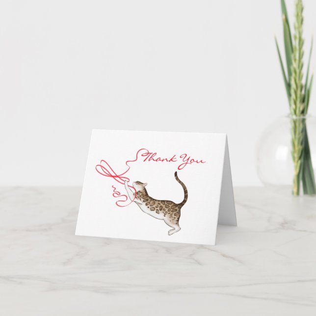 Spotted Cat with a Red Ribbon Message Card (Front)