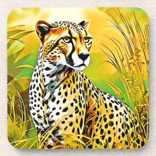 Spotted Cheetah Grass Scene Coaster