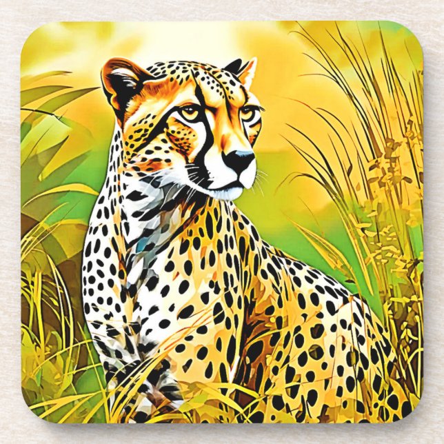 Spotted Cheetah Grass Scene Coaster (Front)