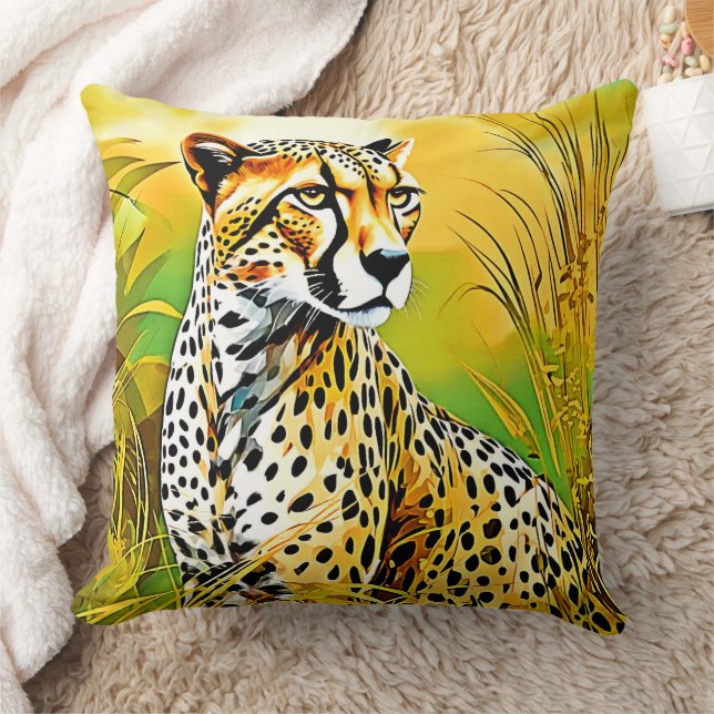 Spotted Cheetah Grass Scene Cushion (Blanket)