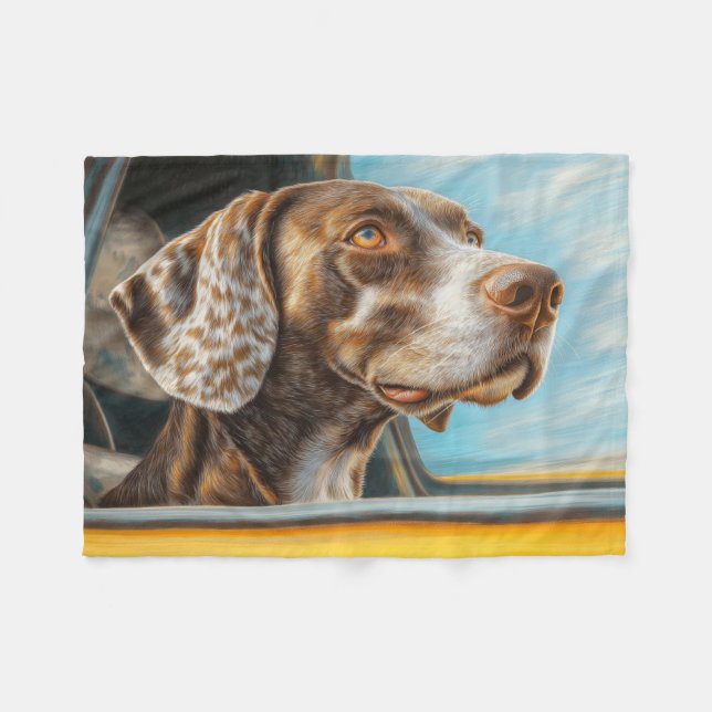Spotted Dog on a Car Adventure Art Print Fleece Blanket (Front (Horizontal))