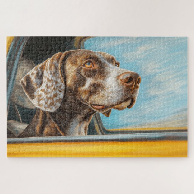 Spotted Dog on a Car Adventure Art Print Jigsaw Puzzle (Horizontal)