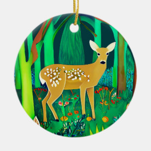 Spotted Fawn in a Fantasy Forest Setting  Ceramic Ornament
