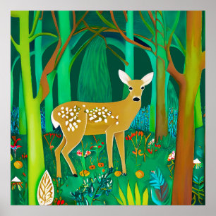 Spotted Fawn in a Fantasy Forest Setting Poster