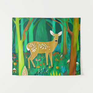 Spotted Fawn in a Fantasy Forest Setting  Tapestry