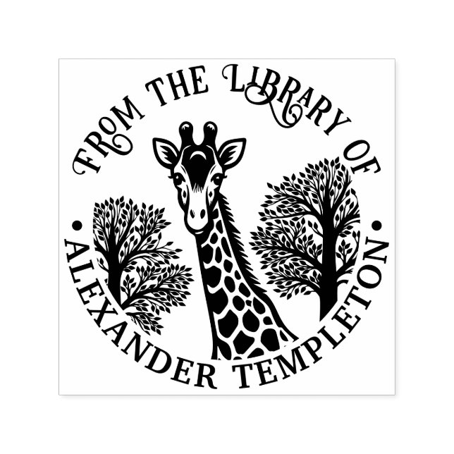 Spotted Giraffe Head #3 Library Book Name Embosser Self-inking Stamp (Design)