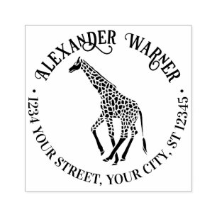 Spotted Giraffe Silhouette Name Return Address  Rubber Stamp