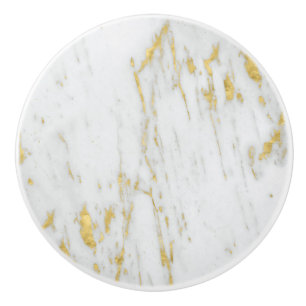 Spotted Gold Shiny Glitter White Marble Ceramic Knob