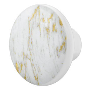 Spotted Gold Shiny Glitter White Marble Ceramic Knob