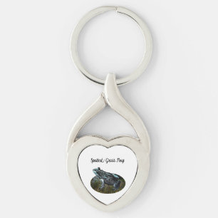 Spotted Grass Frog, Metal Heart Keychain