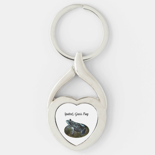 Spotted Grass Frog, Metal Heart Keychain (Front)
