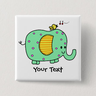 Spotted Green Elephant With Cute Birdie 15 Cm Square Badge