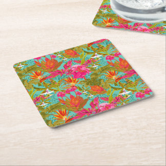 Spotted Hothouse Tropical Floral paper coaster