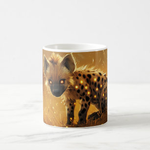 spotted hyena in a field of tall grass coffee mug