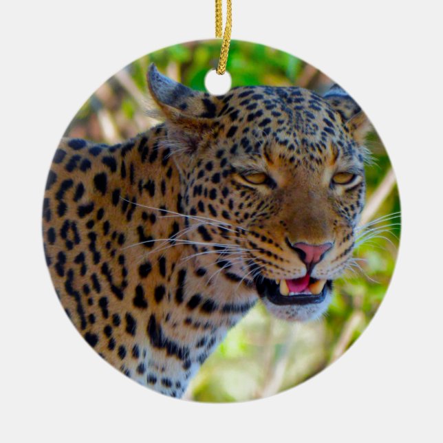 Spotted Leopard Ceramic Tree Decoration (Front)