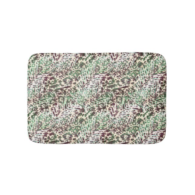 Spotted, leopard, tropical, palm, leaves, brown, bath mat (Front)