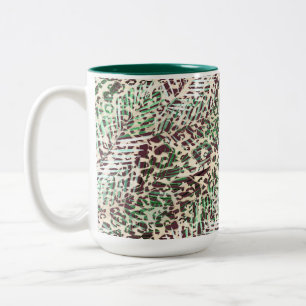 Spotted, leopard, tropical, palm, leaves, brown, g Two-Tone coffee mug