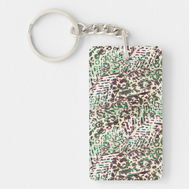 Spotted, leopard, tropical, palm, leaves, brown, key ring (Front)