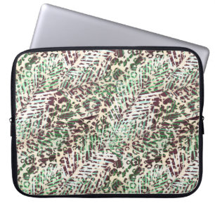 Spotted, leopard, tropical, palm, leaves, brown, laptop sleeve
