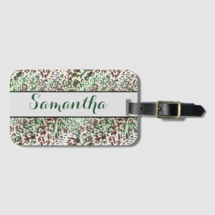 Spotted, leopard, tropical, palm, leaves, brown, luggage tag