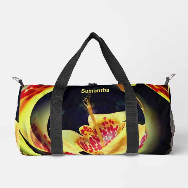 Spotted Lily Floral Abstract Art Personalised Duffle Bag (Front)