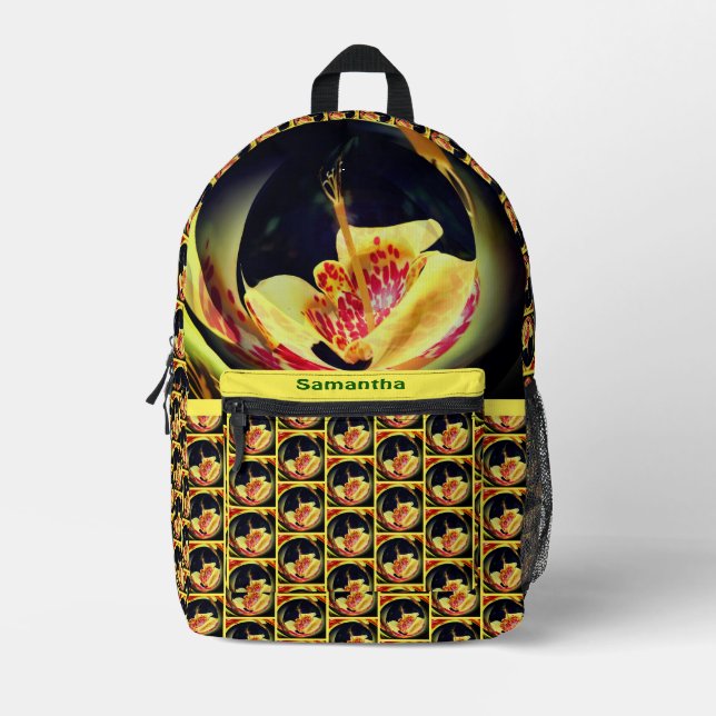 Spotted Lily Floral Abstract Art Personalised Printed Backpack (Front)