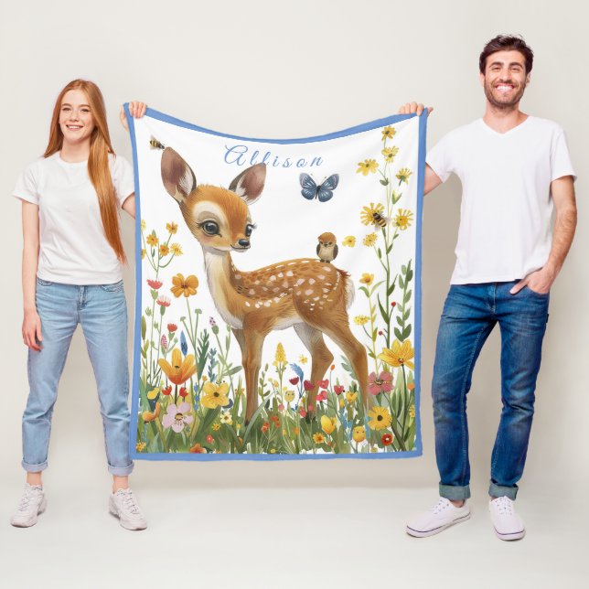 Spotted Little Fawn Bees Spring Flowers Fleece Blanket (In Situ)