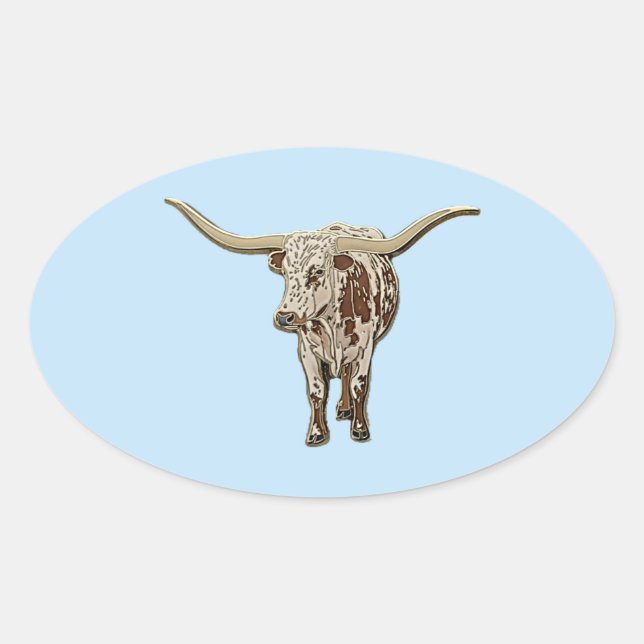 Spotted Longhorn Cow Oval Sticker (Front)