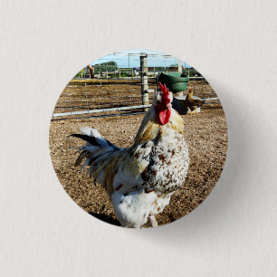 **"Spotted Majesty: The Speckled Farm Rooster"** 3 Cm Round Badge