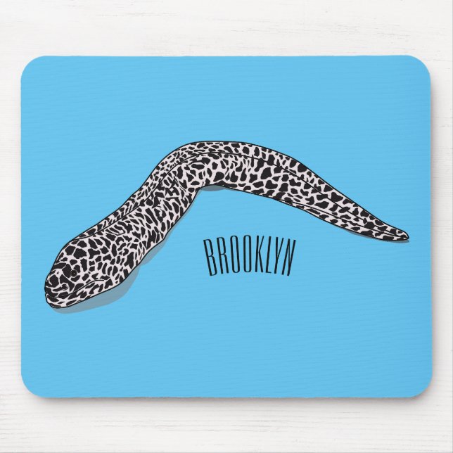 Spotted moray eel cartoon illustration mouse pad (Front)