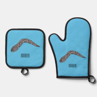 Spotted moray eel cartoon illustration oven mitt & pot holder set