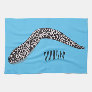 Spotted moray eel cartoon illustration tea towel