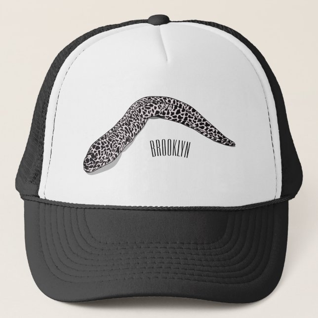 Spotted moray eel cartoon illustration trucker hat (Front)