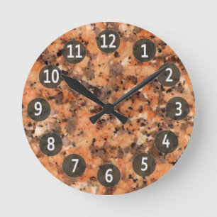 Spotted Orange Granite Rock Surface with Digits Round Clock