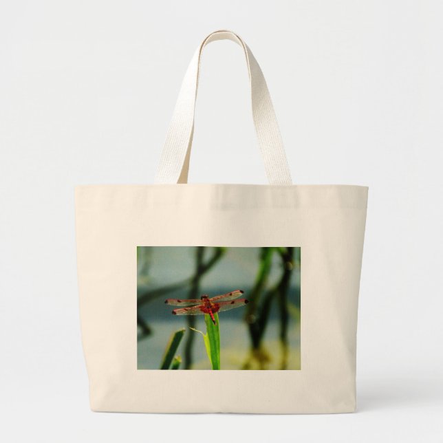 Spotted  Red and Black Dragonfly Large Tote Bag (Front)