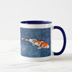 Spotted Sanke Koi in Tiled Pool with Dragonfly Mug