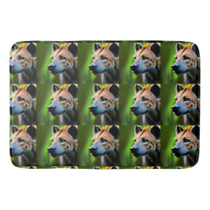 Spotted Stalking Hyena Watching His Prey, Bath Mat