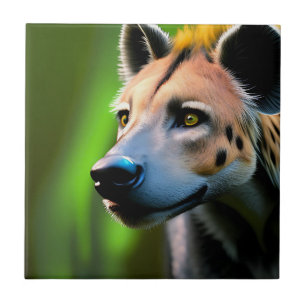 Spotted Stalking Hyena Watching His Prey, Ceramic Tile