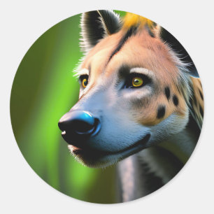 Spotted Stalking Hyena Watching His Prey, Classic Round Sticker