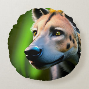 Spotted Stalking Hyena Watching His Prey, Round Cushion