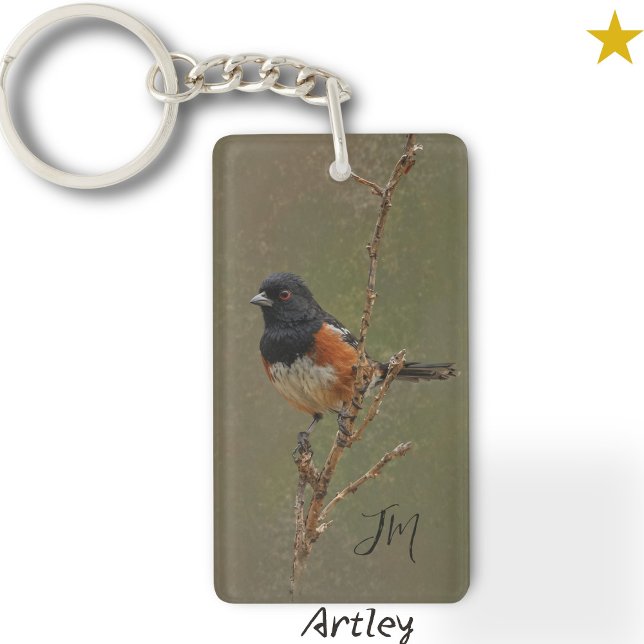 Spotted Towhee Bird Painting Custom Initials  Key Ring (Creator Uploaded)