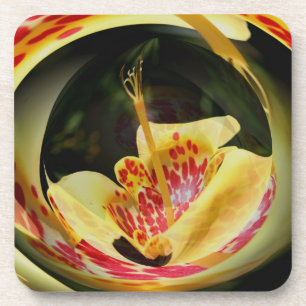 Spotted Yellow Lily Abstract Floral Art Cork Coast Coaster