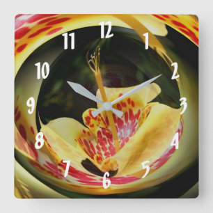Spotted Yellow Lily Flower Abstract Art Square Wall Clock