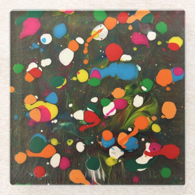 Spotty colorful abstract art coaster (Front)