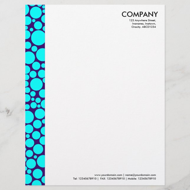 Spotty Margin - Cyan on Dark Purple Custom Letterhead (Front)